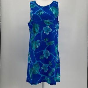 Unique Choice Women's Sleeveless Blue Flower Fish Print Mid Dress Size Medium